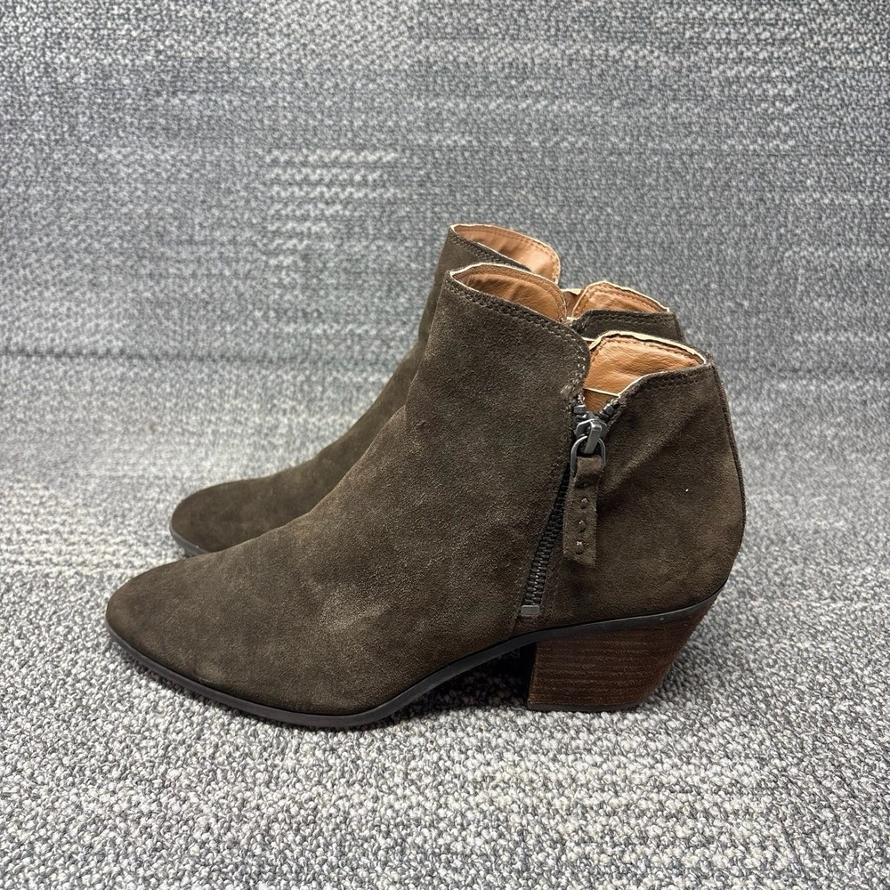 Frye & Co Suede Ankle Booties Women's Size 8.5 M Brown Side Zip Block Heel